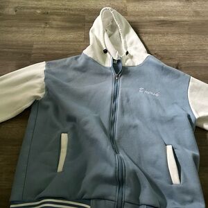 Blue and White Hooded Jacket